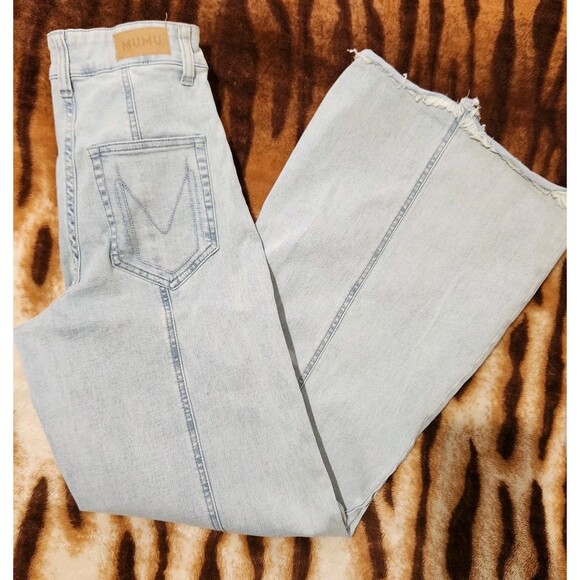 Show Me Your Mumu Jeans Size 27 Light Blue Color Wide Leg Stretch - Picture 11 of 16